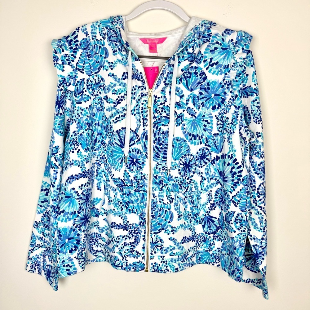 NWT Lilly Pulitzer Audrey Zip Up Hooded Jacket Blue - Picture 2 of 7